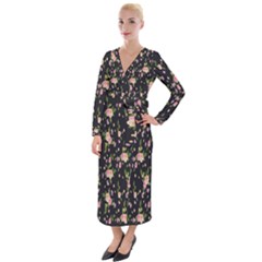 Background-roses Velvet Maxi Wrap Dress by nateshop