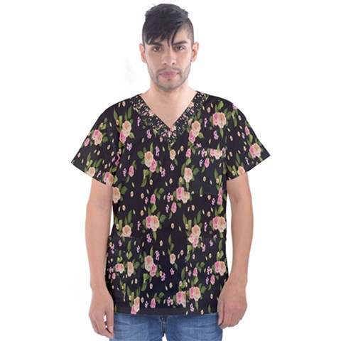 Background-roses Men s V-neck Scrub Top by nateshop