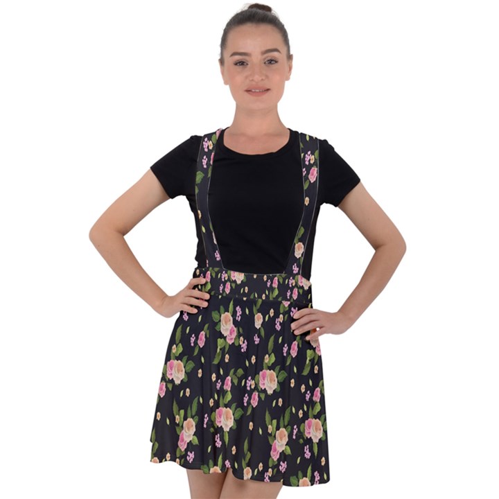 Background-roses Velvet Suspender Skater Skirt