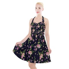 Background-roses Halter Party Swing Dress  by nateshop