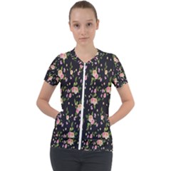 Background-roses Short Sleeve Zip Up Jacket by nateshop