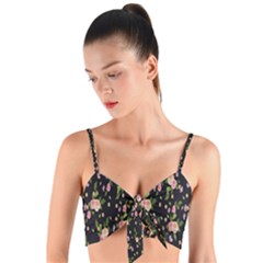 Background-roses Woven Tie Front Bralet by nateshop