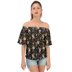 Background-roses Off Shoulder Short Sleeve Top by nateshop