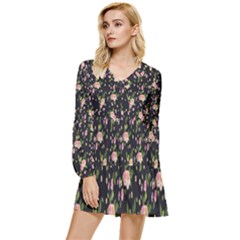 Background-roses Tiered Long Sleeve Mini Dress by nateshop