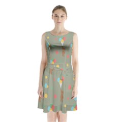 Bear 1 Sleeveless Waist Tie Chiffon Dress by nateshop