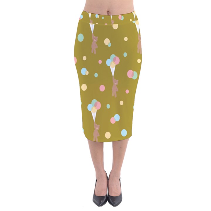 Bear 3 Velvet Midi Pencil Skirt