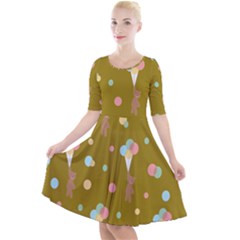 Bear 3 Quarter Sleeve A-line Dress by nateshop