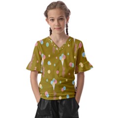 Bear 3 Kids  V-neck Horn Sleeve Blouse by nateshop