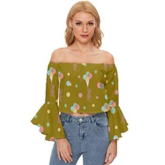 Bear 3 Off Shoulder Flutter Bell Sleeve Top by nateshop