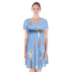 Bear 5 Short Sleeve V-neck Flare Dress by nateshop