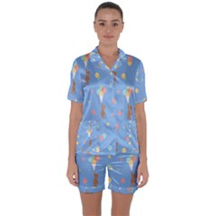 Bear 5 Satin Short Sleeve Pajamas Set by nateshop