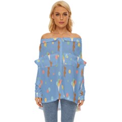 Bear 5 Off Shoulder Chiffon Pocket Shirt by nateshop