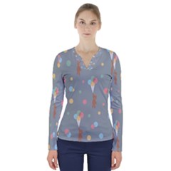 Bear 7 V-neck Long Sleeve Top by nateshop