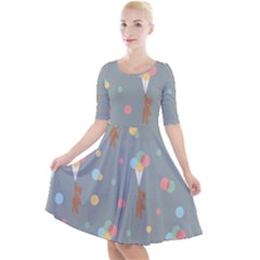 Bear 7 Quarter Sleeve A-line Dress by nateshop