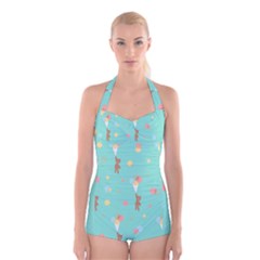 Bear 6 Boyleg Halter Swimsuit 