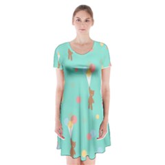 Bear 6 Short Sleeve V-neck Flare Dress by nateshop