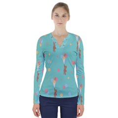 Bear 6 V-neck Long Sleeve Top by nateshop