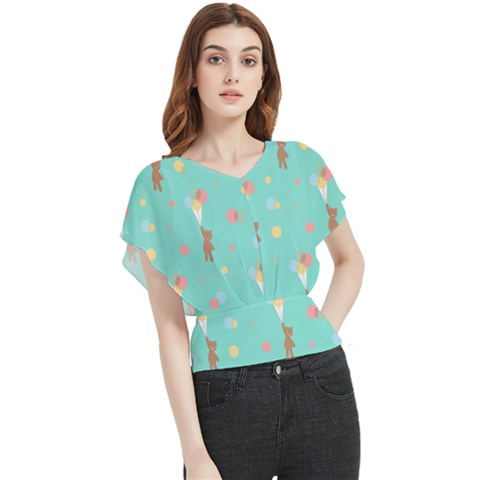 Bear 6 Butterfly Chiffon Blouse by nateshop