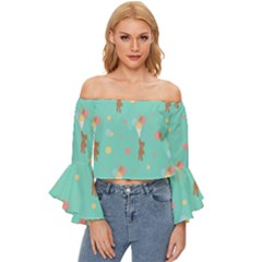 Bear 6 Off Shoulder Flutter Bell Sleeve Top by nateshop