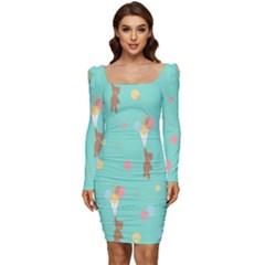 Bear 6 Women Long Sleeve Ruched Stretch Jersey Dress by nateshop