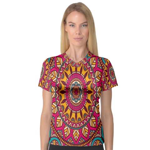 Buddhist Mandala V-neck Sport Mesh Tee by nateshop