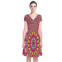 Buddhist Mandala Short Sleeve Front Wrap Dress by nateshop