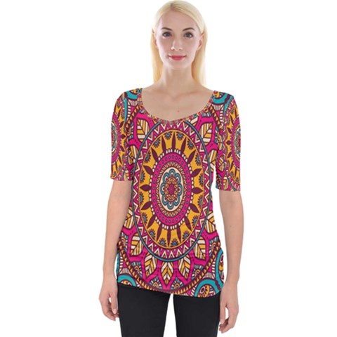 Buddhist Mandala Wide Neckline Tee by nateshop