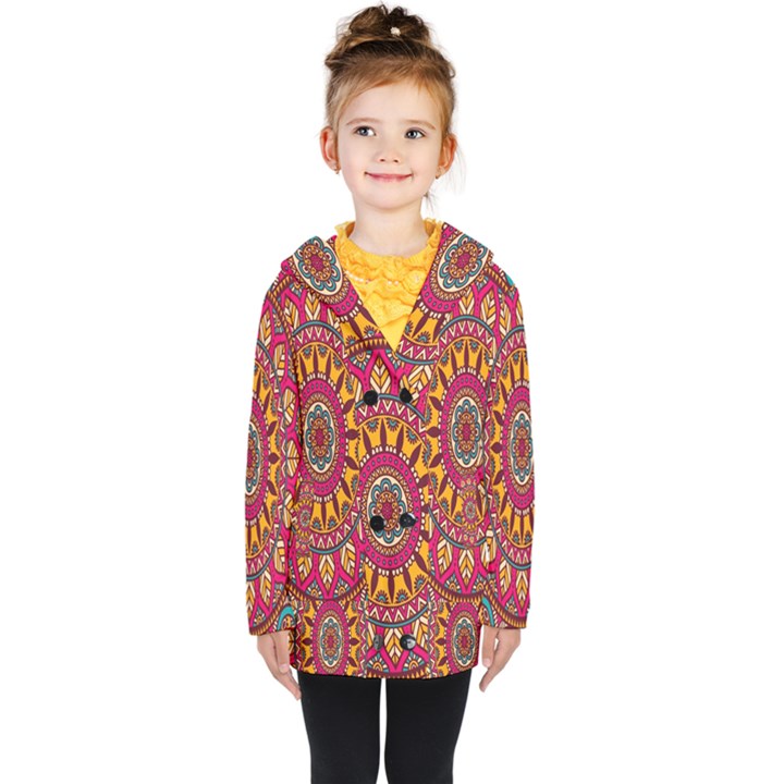 Buddhist Mandala Kids  Double Breasted Button Coat