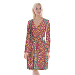 Buddhist Mandala Long Sleeve Velvet Front Wrap Dress by nateshop