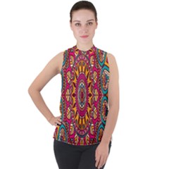 Buddhist Mandala Mock Neck Chiffon Sleeveless Top by nateshop