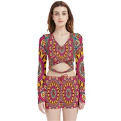 Buddhist Mandala Velvet Wrap Crop Top And Shorts Set by nateshop