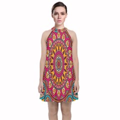 Buddhist Mandala Velvet Halter Neckline Dress  by nateshop