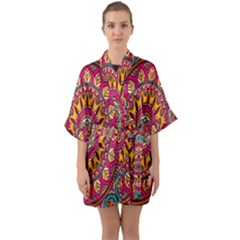 Buddhist Mandala Half Sleeve Satin Kimono  by nateshop