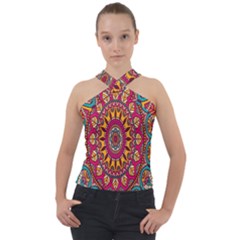 Buddhist Mandala Cross Neck Velour Top by nateshop