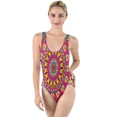 Buddhist Mandala High Leg Strappy Swimsuit by nateshop