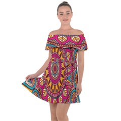 Buddhist Mandala Off Shoulder Velour Dress by nateshop