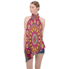 Buddhist Mandala Halter Asymmetric Satin Top by nateshop