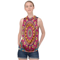 Buddhist Mandala High Neck Satin Top by nateshop