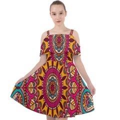 Buddhist Mandala Cut Out Shoulders Chiffon Dress by nateshop