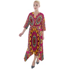 Buddhist Mandala Quarter Sleeve Wrap Front Maxi Dress by nateshop