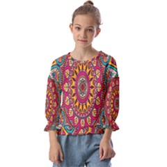 Buddhist Mandala Kids  Cuff Sleeve Top