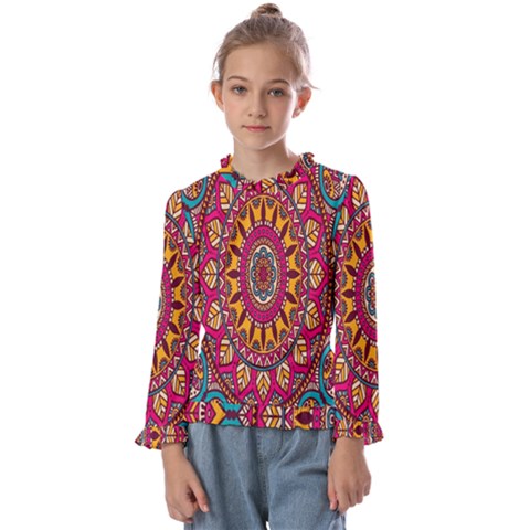 Buddhist Mandala Kids  Frill Detail Tee by nateshop