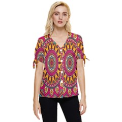 Buddhist Mandala Bow Sleeve Button Up Top by nateshop