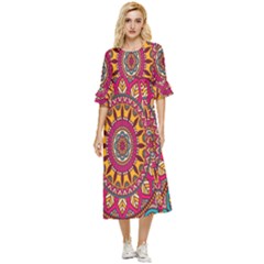 Buddhist Mandala Double Cuff Midi Dress by nateshop