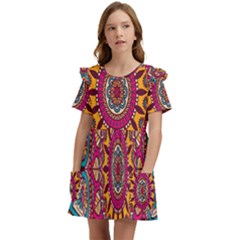 Buddhist Mandala Kids  Frilly Sleeves Pocket Dress by nateshop