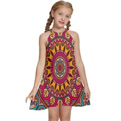 Buddhist Mandala Kids  Halter Collar Waist Tie Chiffon Dress by nateshop