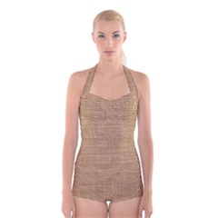 Burlap Texture Boyleg Halter Swimsuit  by nateshop