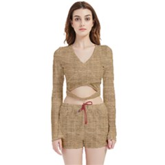 Burlap Texture Velvet Wrap Crop Top And Shorts Set by nateshop