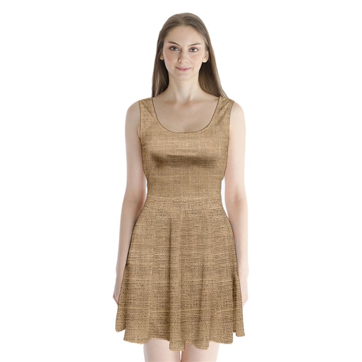 Burlap Texture Split Back Mini Dress 