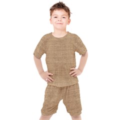 Burlap Texture Kids  Tee And Shorts Set by nateshop